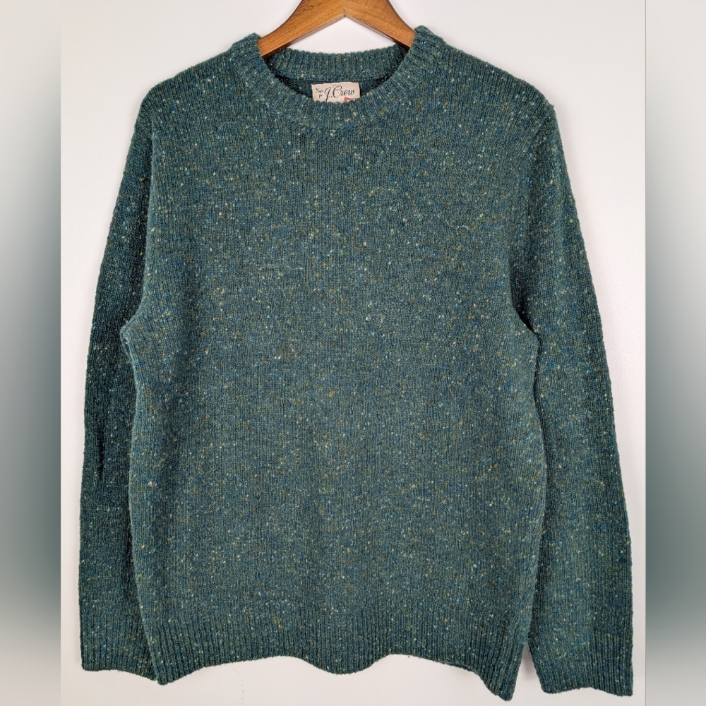 J.Crew Men's Irish Donegal 100% Wool Clover Green Crewneck Sweater Cozy Fall